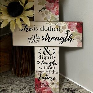 Floral Cross Wall Decor with Inspirational Quote